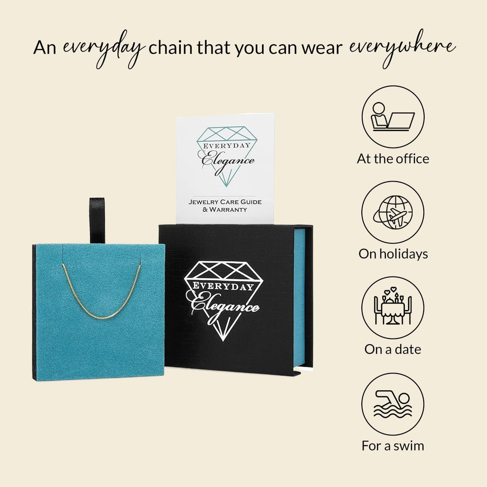 Everyday Elegance 10K Gold Box Chain Necklace for Women, Spring Ring Clasp