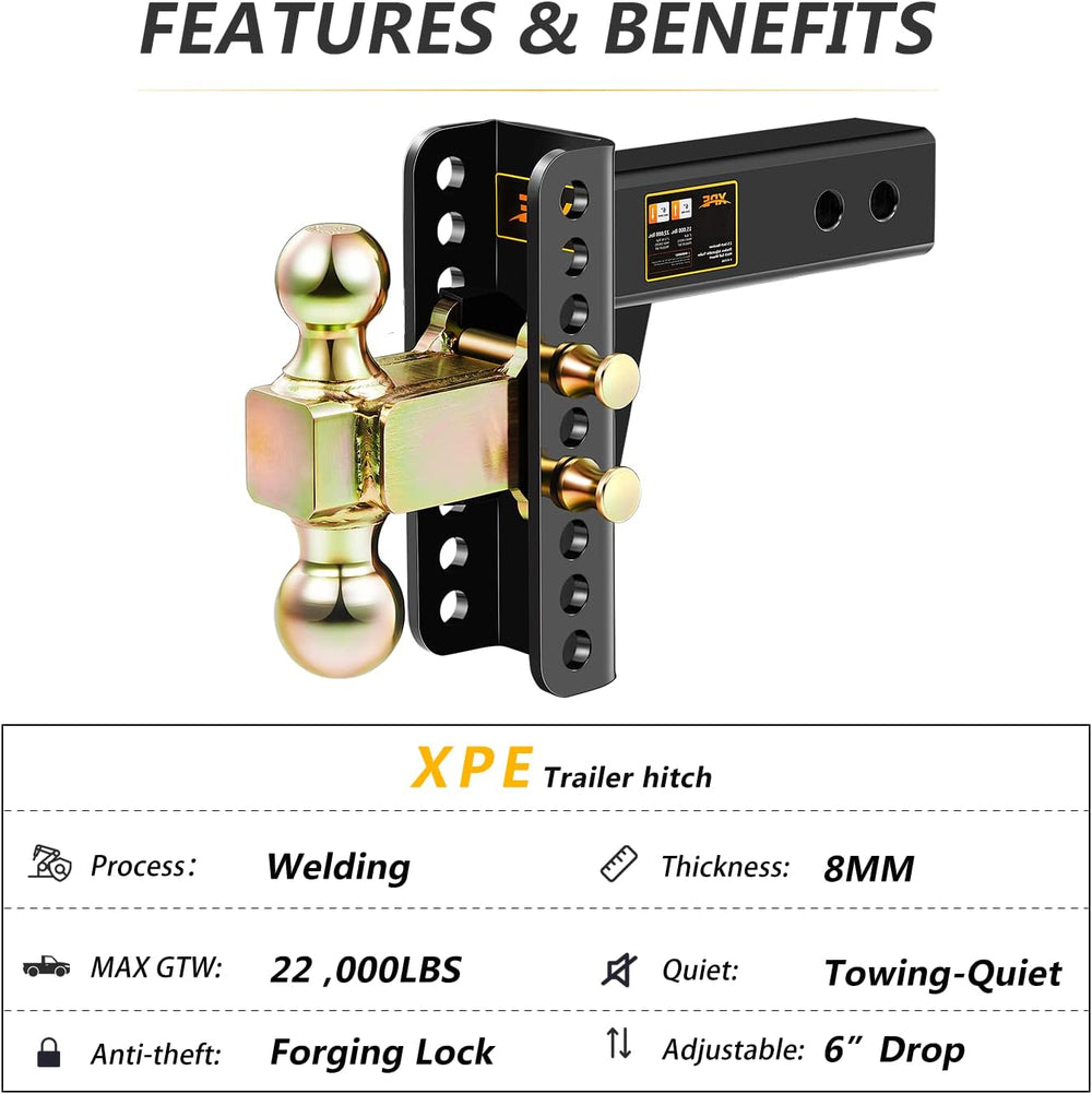 Adjustable Trailer Hitch Fits 2.5 Inch Receiver 6 Inch Drop Rise