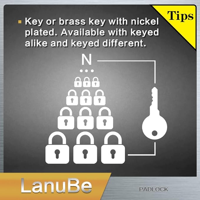 LanuBe Lock Laminated Steel Keyed Padlock, Keyed Alike Locks, Long Shackle (1...