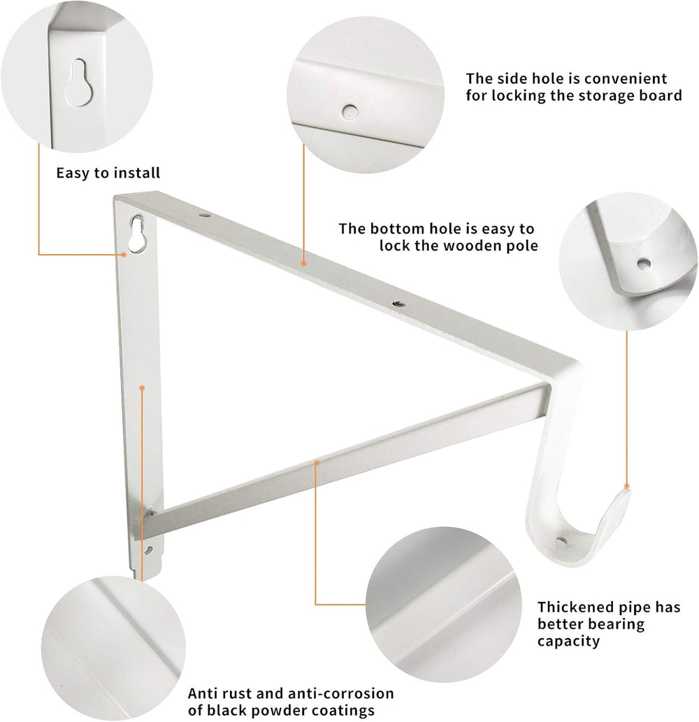 Heavy Duty Closet Shelf and Rod Brackets (White, 3 Pack)