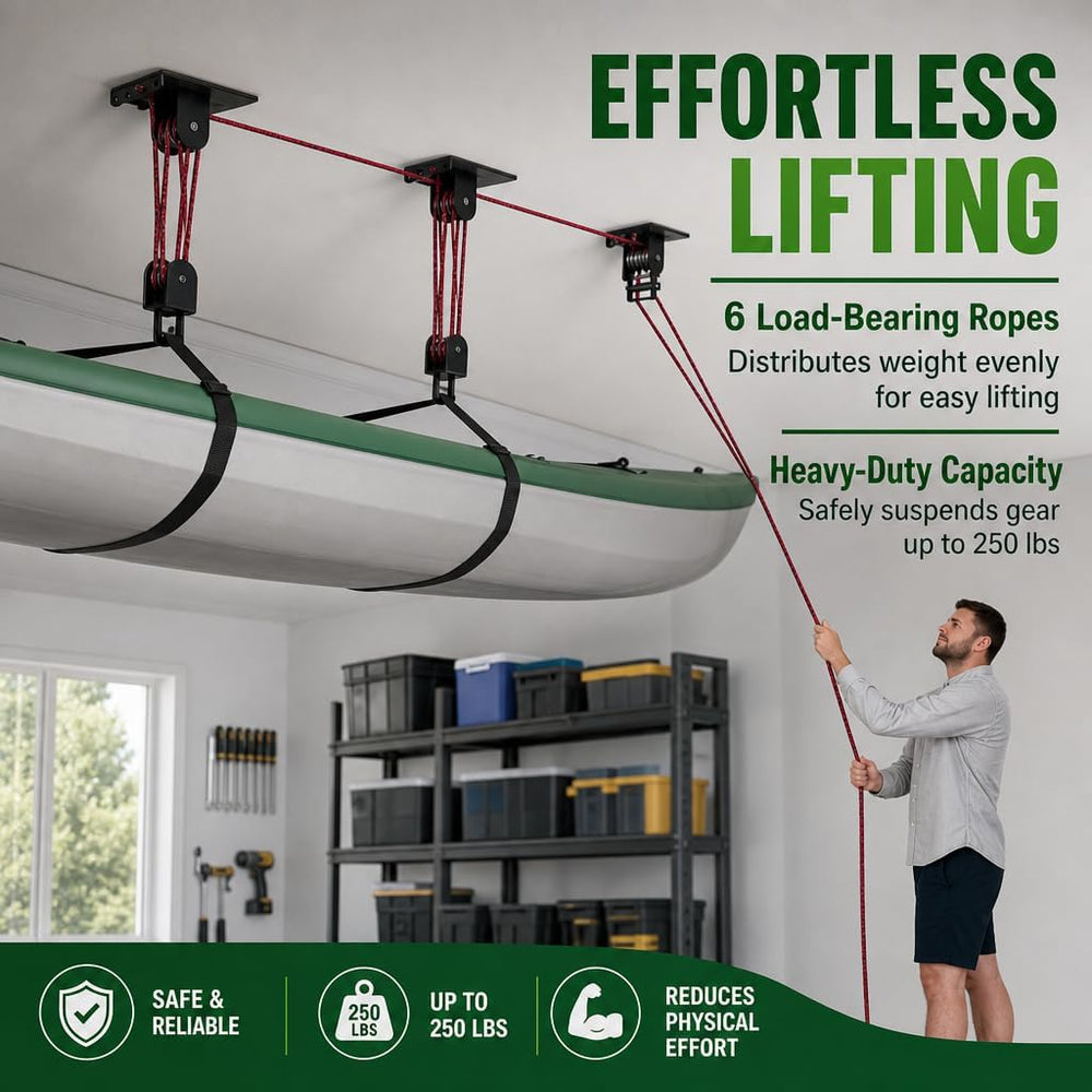 Heavy Duty Kayak Hoist, 250 lbs Auto-Locking Pulley System
