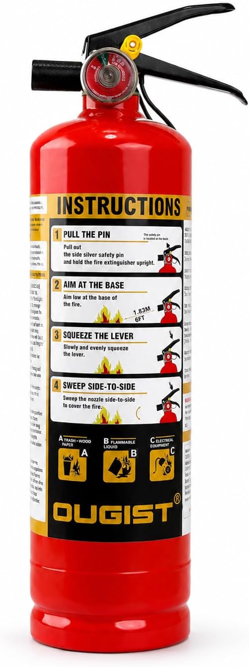 Ougist Home Fire Extinguisher, 2.5 lb ABC Dry Chemical 1-A:10-B:C, 1 Pack