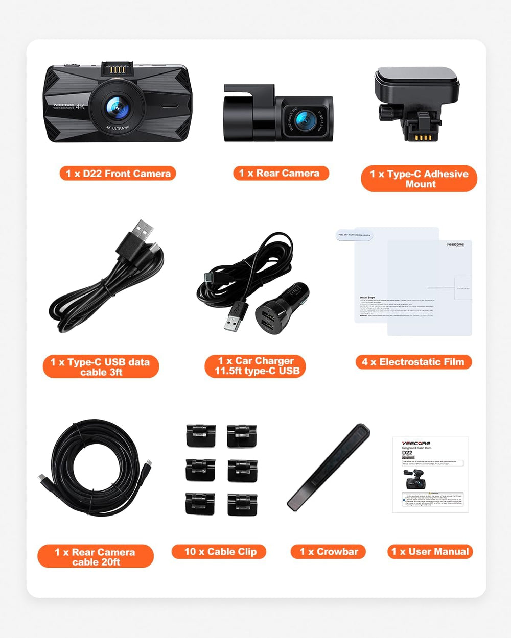 D22 Real 4K Dash Cam Front and Rear, 5.8GHz Wi-Fi GPS, Top-Level HDR Sensor
