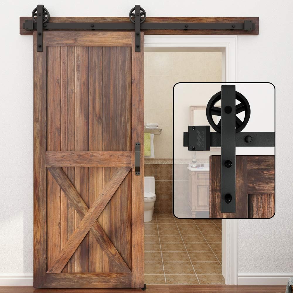 WINSOON 5FT Sliding Barn Door Hardware Kit,Black Big Spoke Roller,No Door