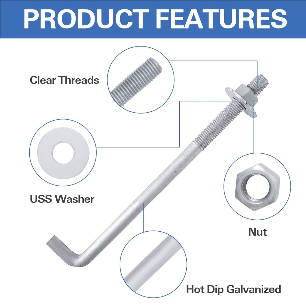 1/2" x 14" Concrete Anchor Bolts (10 Pack) L Shaped, Hot-Dip Galvan...