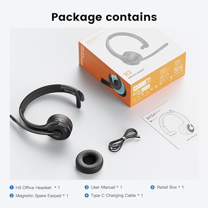 EKSA H3 Trucker Bluetooth Headset V5.4, Wireless Headphones