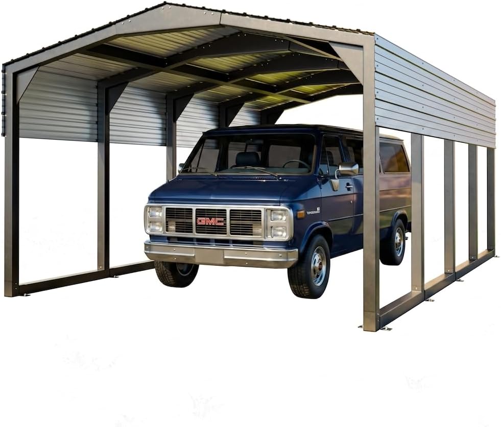Military-Grade Metal Carport 12x20 FT, Heavy- Duty Galvanized Steel Roof