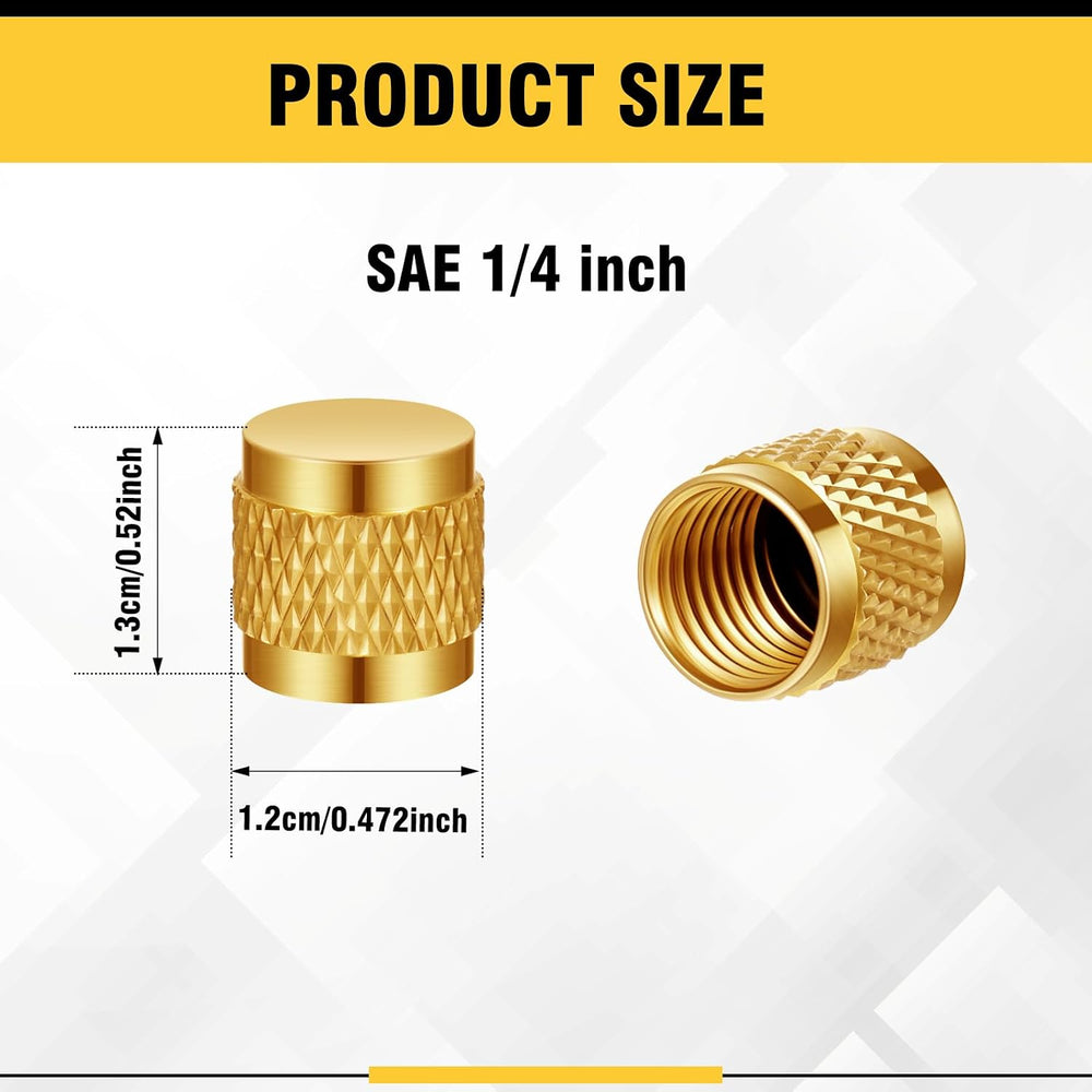 Yaocom 100 Pcs 1/4 Flare Brass Valve Cap HVAC Tool Bulk