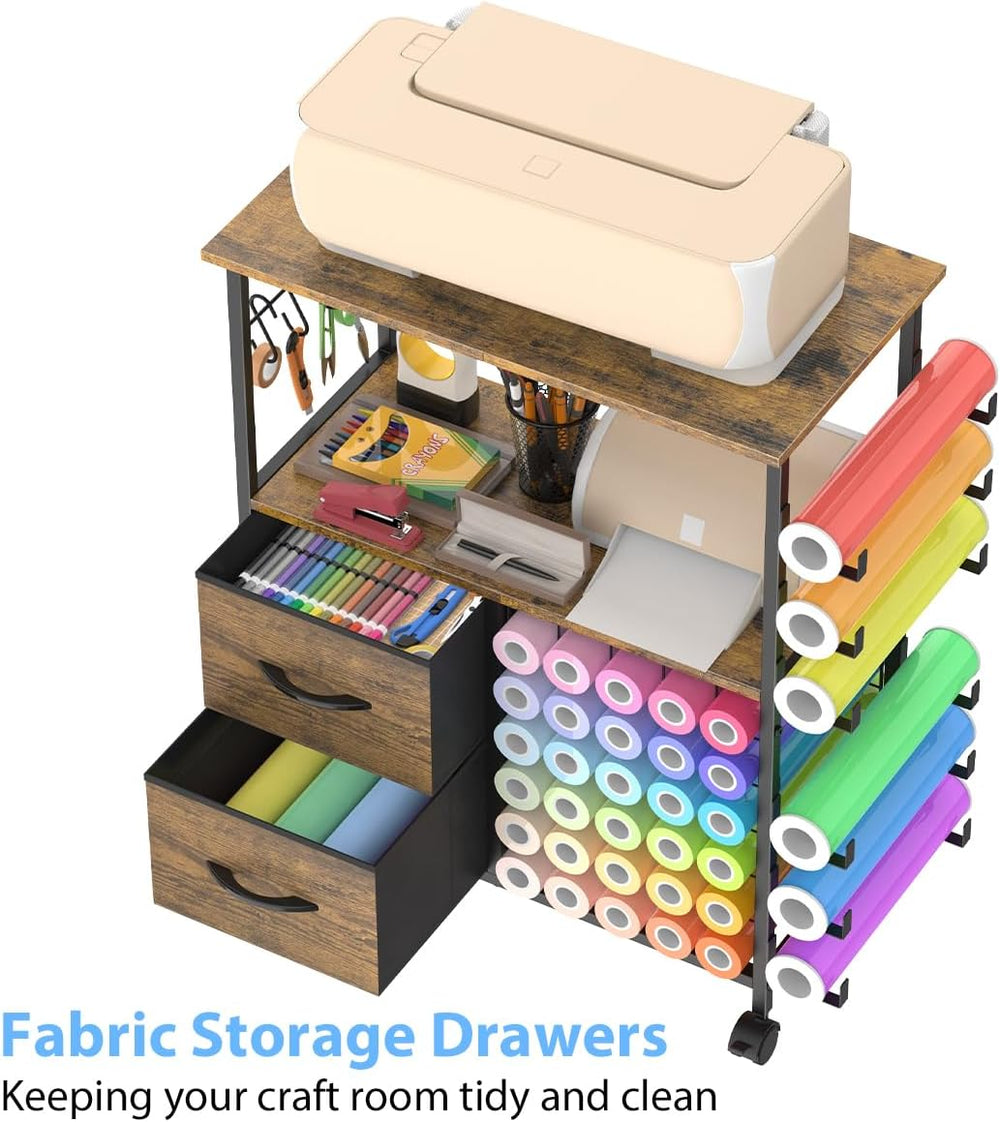 Storage Cart Compatible with Cricut Machines, 30 Vinyl Roll Holders with 2 Dr...