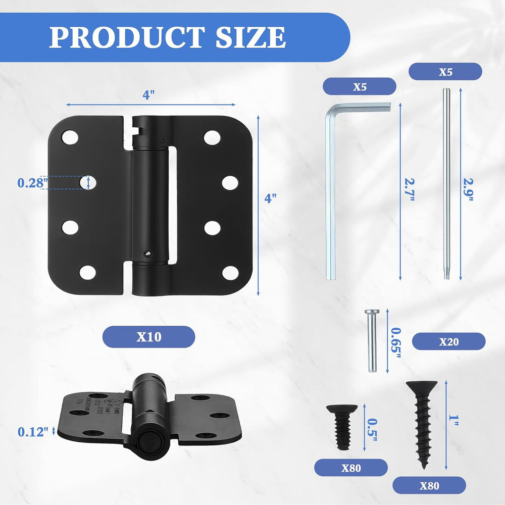 Yaocom 10 Pcs Self Closing Door Hinge 4'', Spring Loaded Hinges, Black