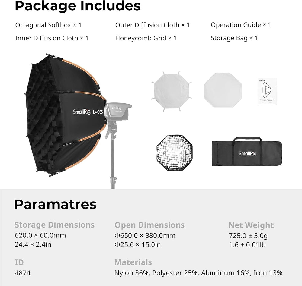 SmallRig 25.6" Bowens Mount Softbox Photography Lighting Kit, Quick Release