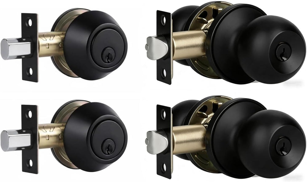 Exterior Door Lock Set with Deadbolt, Keyed Alike Door Lock with Key for Fron...