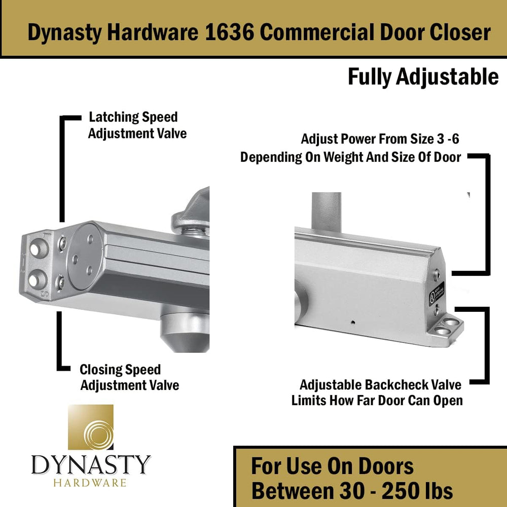 Dynasty 1636 Series Door Closer, Aluminum, Spring 3-6