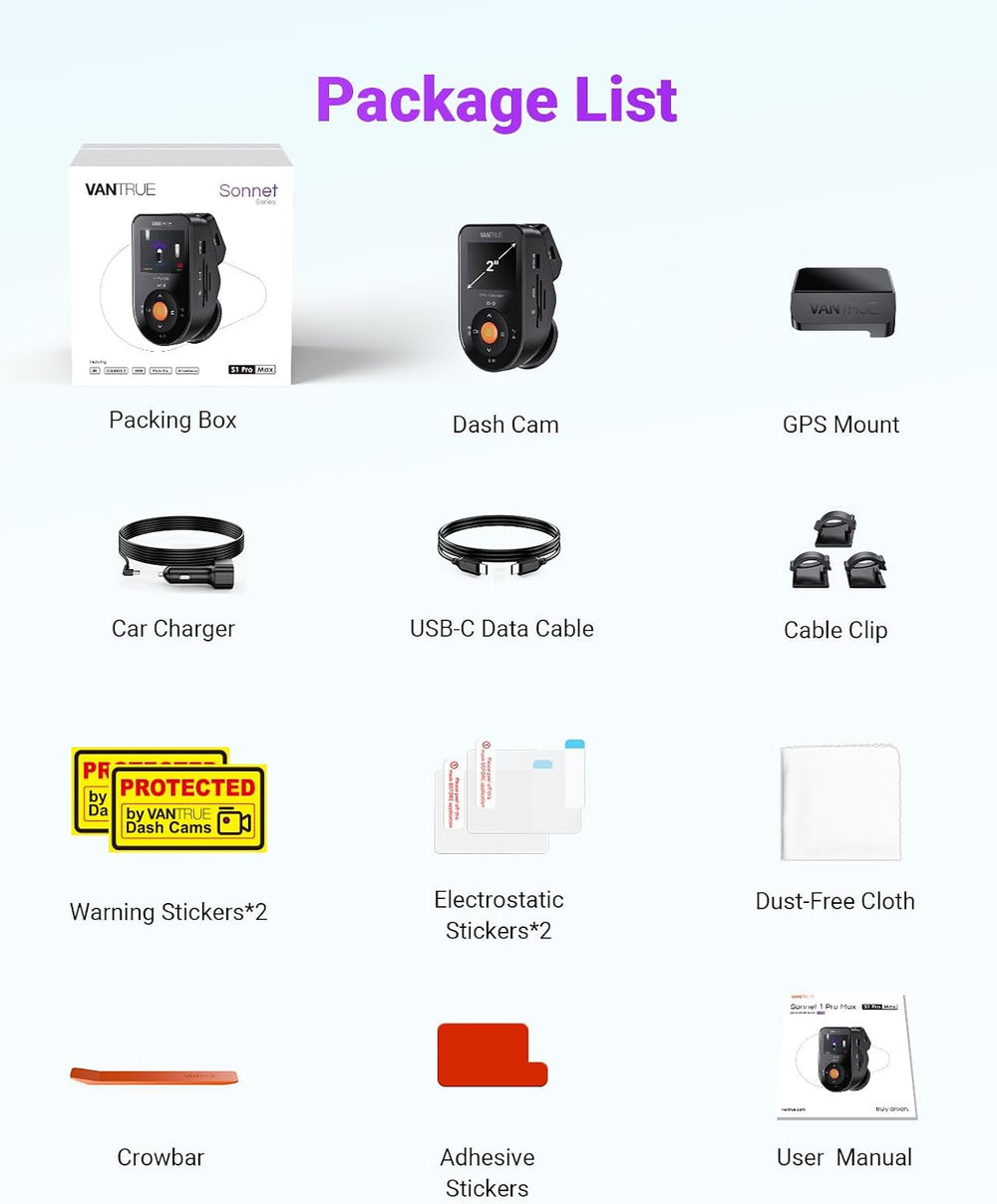 Vantrue S1 Pro Max 4K Dash Cam Front, STARVIS 2 HDR Night Vision