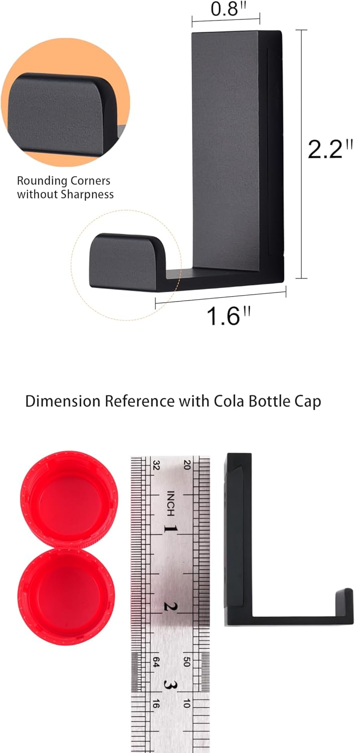 Coat Hooks Wall Mounted Towel Holder Robe Hanger 3 Pack Black