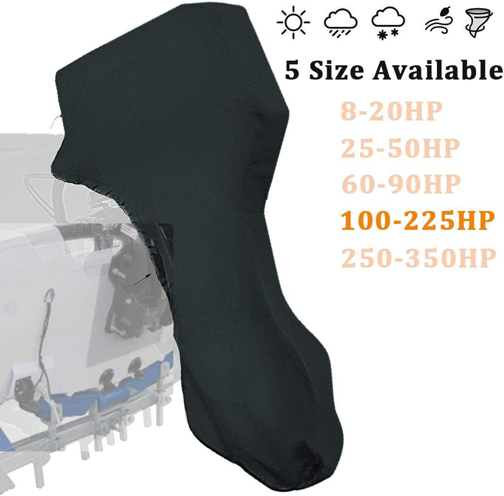 Boat Motor Covers 100-225 HP, Full Outboard Motor Cover, Black