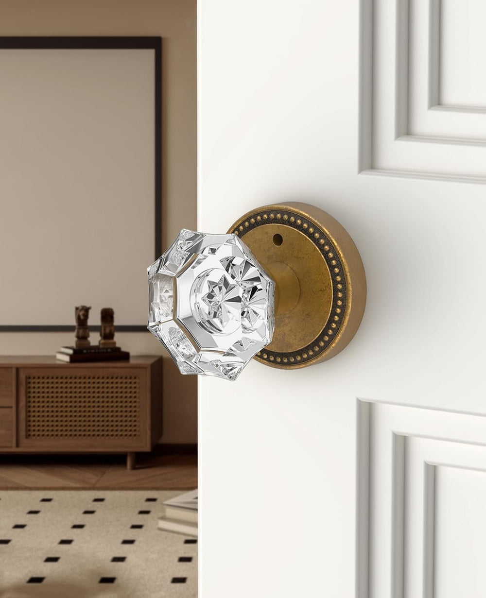 Asidrama 6 Pack Antique Brass Privacy Crystal Door Knobs