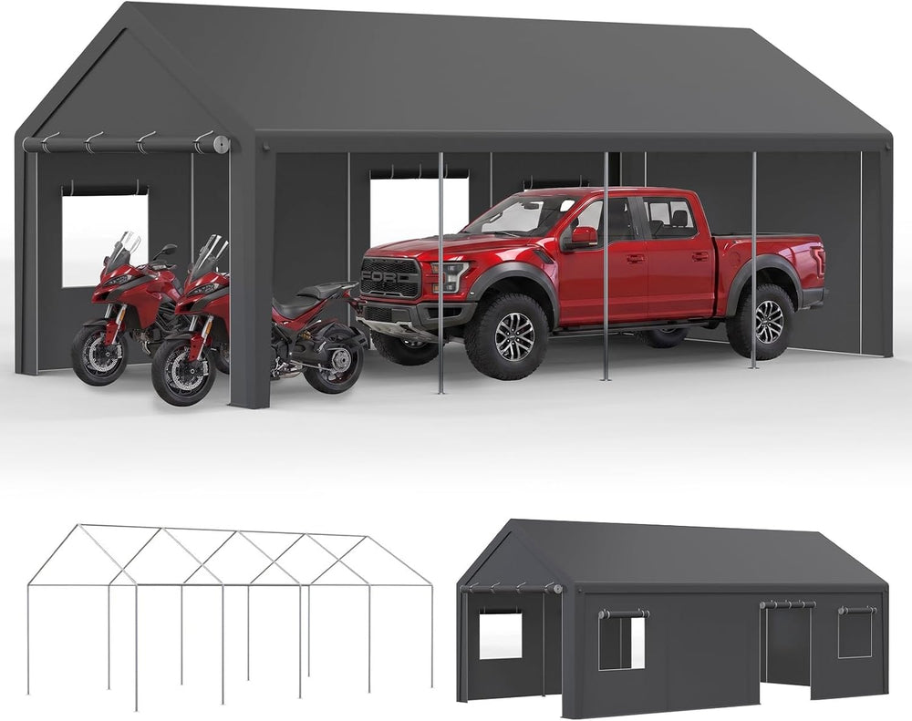 13x25 Heavy Duty Carport, Extra Length, Grey