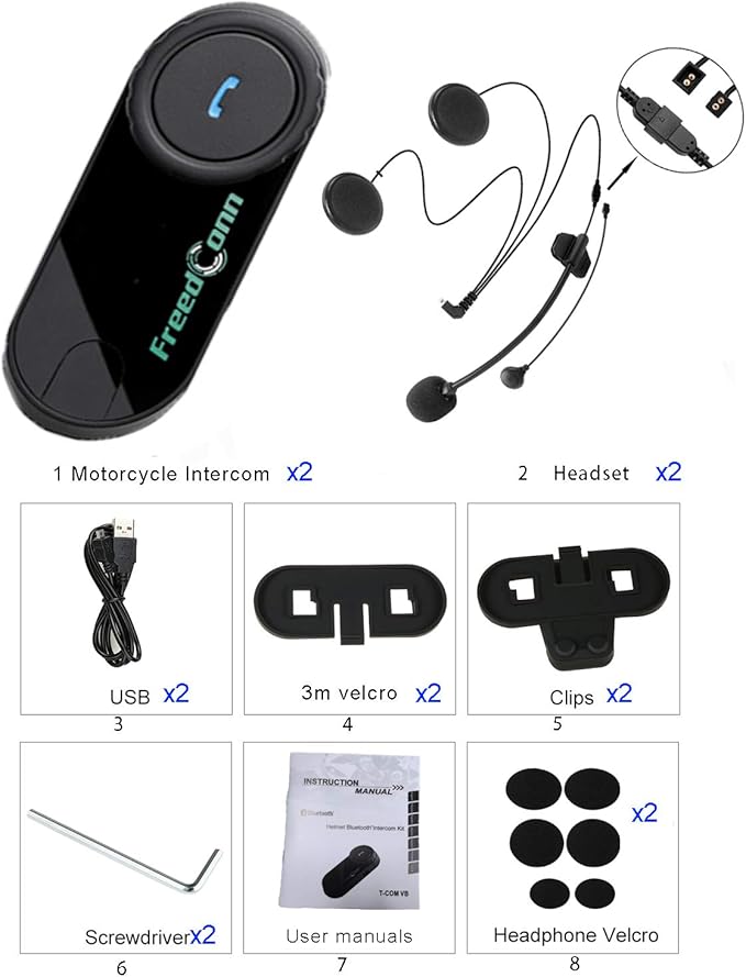 FreedConn Motorcycle Bluetooth Headset, TCOM VB 2-Way 800M Helmet Communicati...