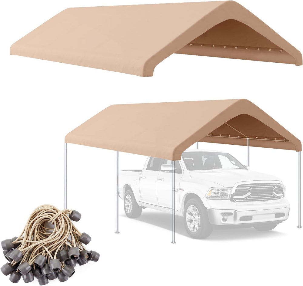 10x20 Canopy Replacement Cover, Outdoor Carport Canopy Top Only, Beige