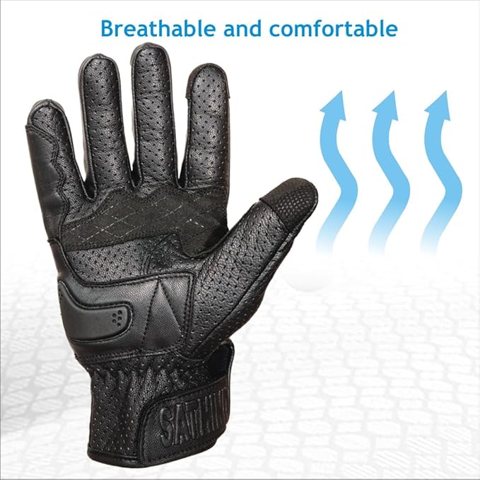 Leather Motorcycle Gloves for Men and Women | Touchscreen | Full Finger |