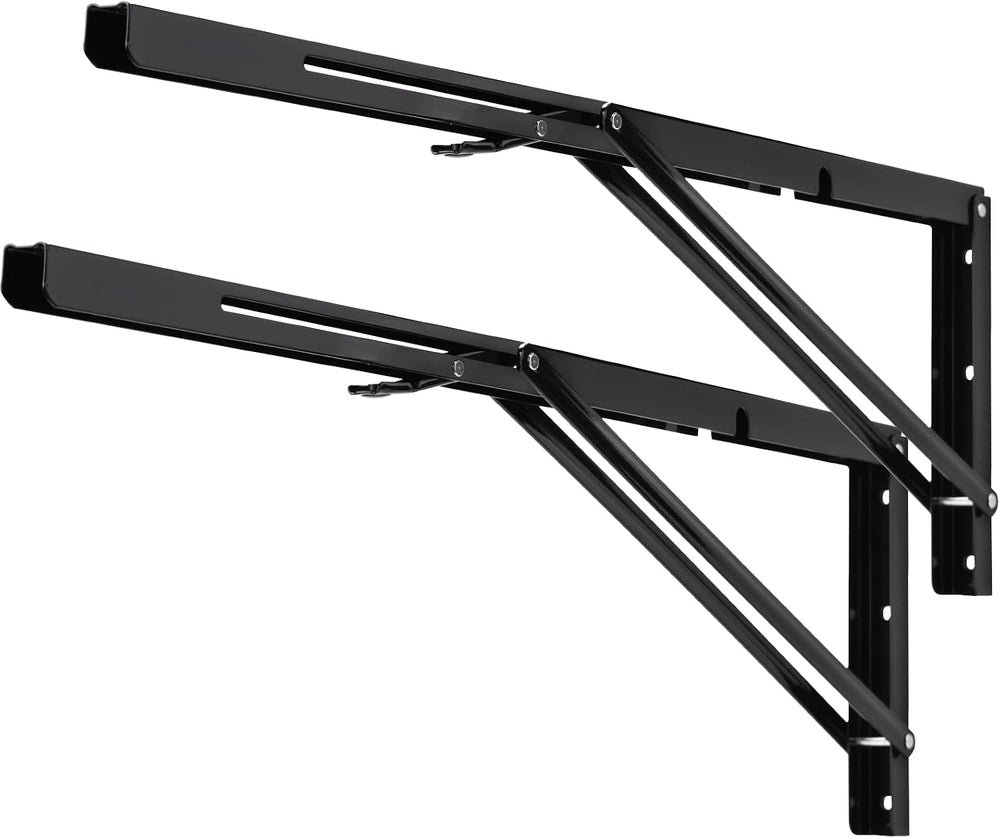 YUMORE 24 Inch Folding Shelf Bracket, Heavy Duty L Bracket, Black, 2 Pack