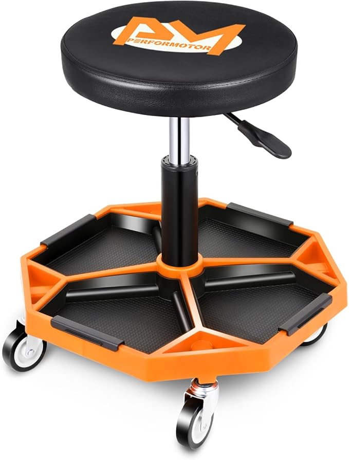 PM PERFORMOTOR Adjustable Height Pneumatic Garage Seat Rolling Mechanic Stool