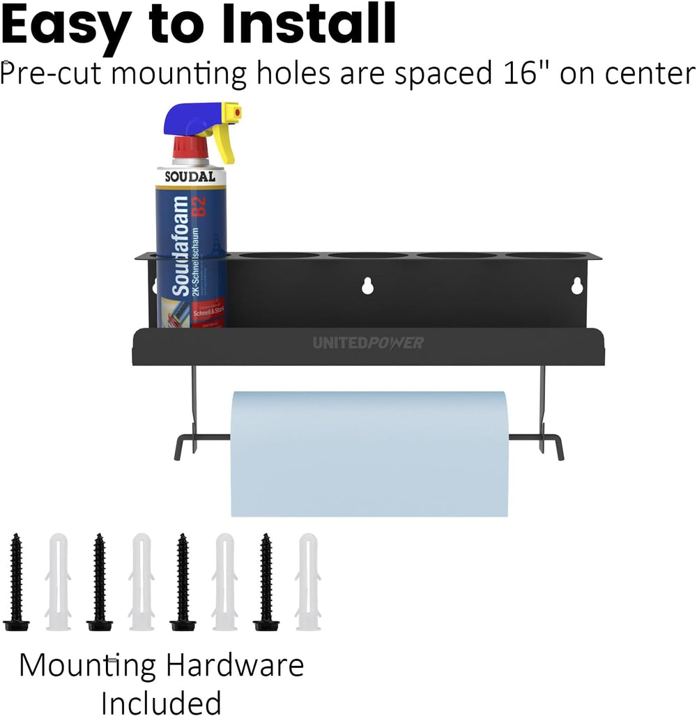 UNITEDPOWER 5 Aerosol Spray Can/Paper Towel Holder, Paint Bottle Storage Rack...