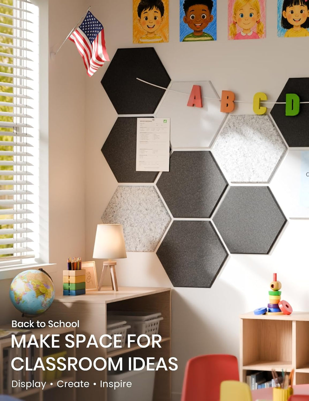 Fluxynara 10-Pack Hexagon Felt Bulletin Board Tiles, Concrete Echo