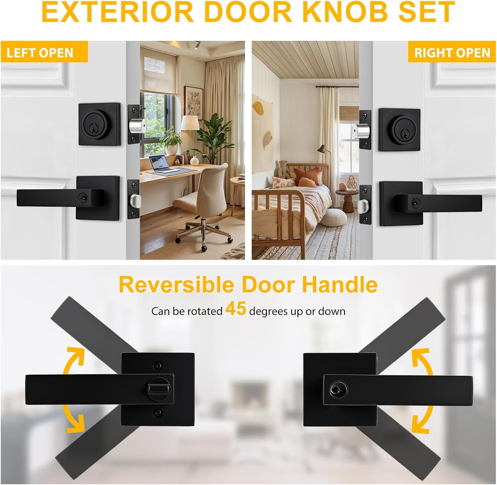 Exterior Door Lock Set with Deadbolt, Keyed Alike Door Handle with Lock, Heav...