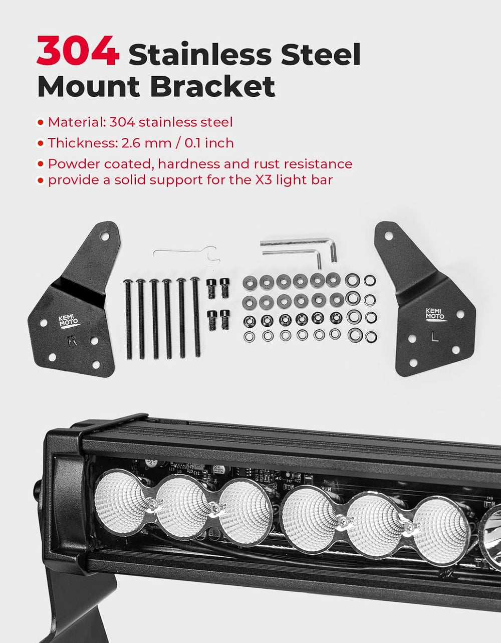 KEMIMOTO 50" LED Light Bar Compatible with Can-Am Maverick X3 2017+