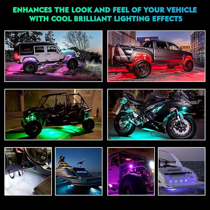 Xprite Bluetooth RGB LED Rock Lights Kit, Motorcycles, Boats
