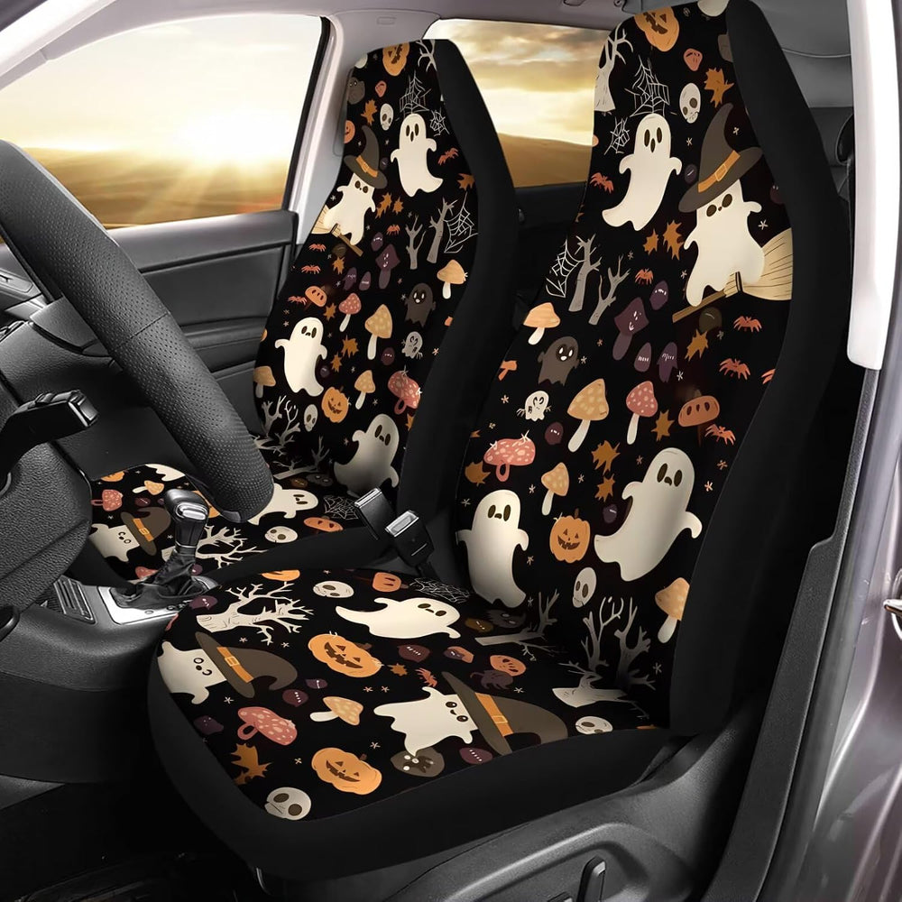 Cute Ghost with Mushroom Car Seat Covers, Universal Breathable Washable Car S...