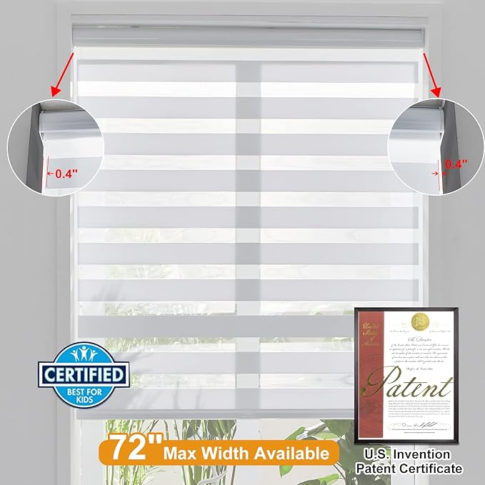 Persilux Cordless Zebra Blinds for Windows Free-Stop Roller Shades Dual Layer