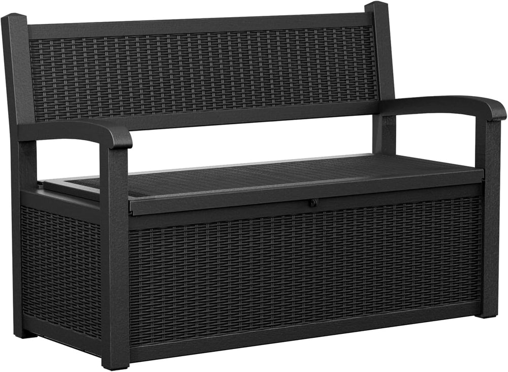 PatioZen 80 Gallon Outdoor Storage Bench Deck Box, Black