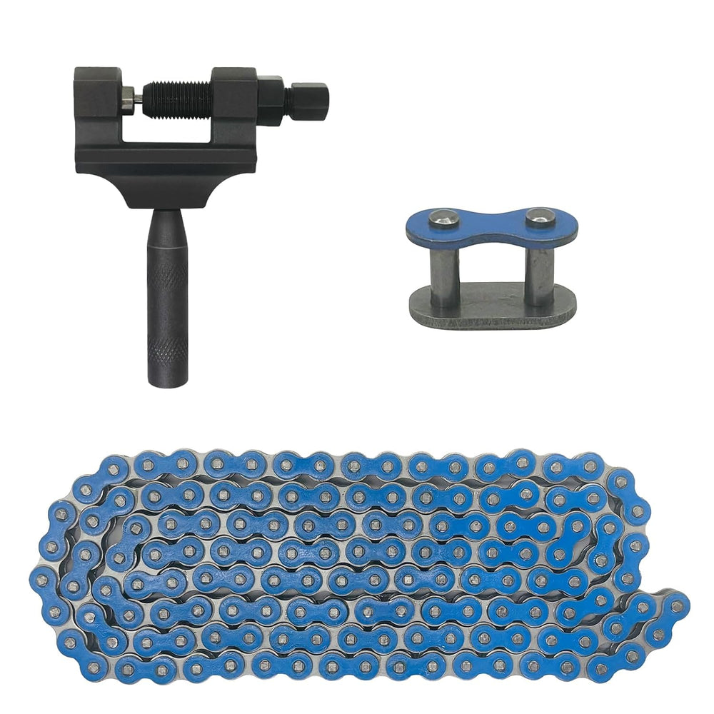 420 Chain 140 Links & Chain Breaker for 50 70 90 110 125cc (Blue)