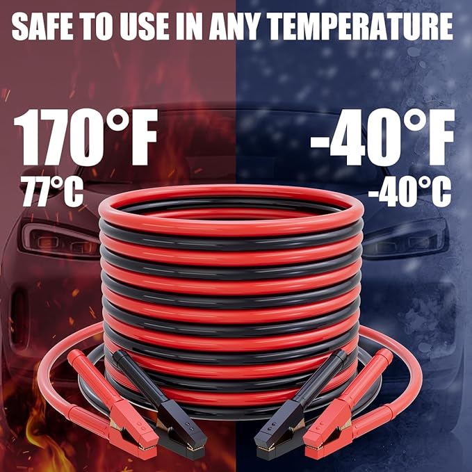 Heavy Duty Jumper Cables 1 Gauge 30FT 900A, Automotive Booster Cables