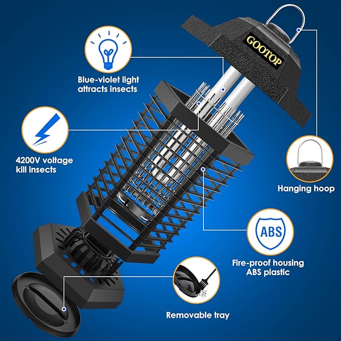 GOOTOP Bug Zapper Outdoor, Mosquito Zapper, 3 Prong Plug in Electric Fly Zapper