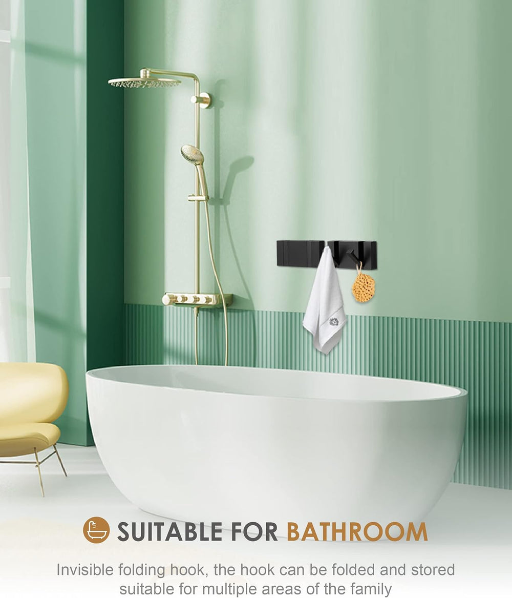 2 Pack,Waterproof Black Towel Hooks,Foldable Towel Hooks for Bathrooms,Modern...