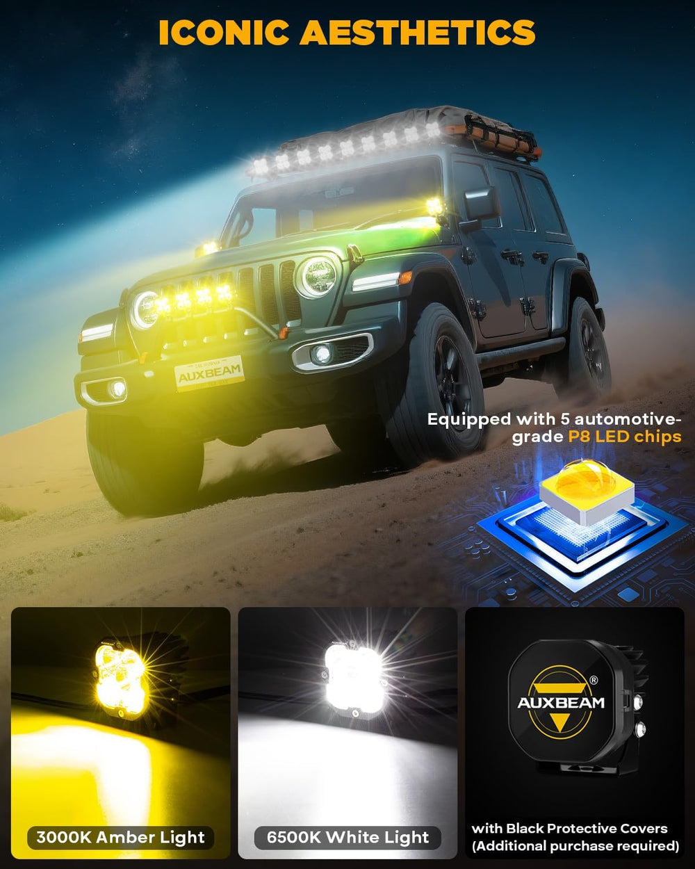 Auxbeam XP-Ultra Series 3-Inch LED Ditch Lights 3x3 Cube Light Pods 2-Pack