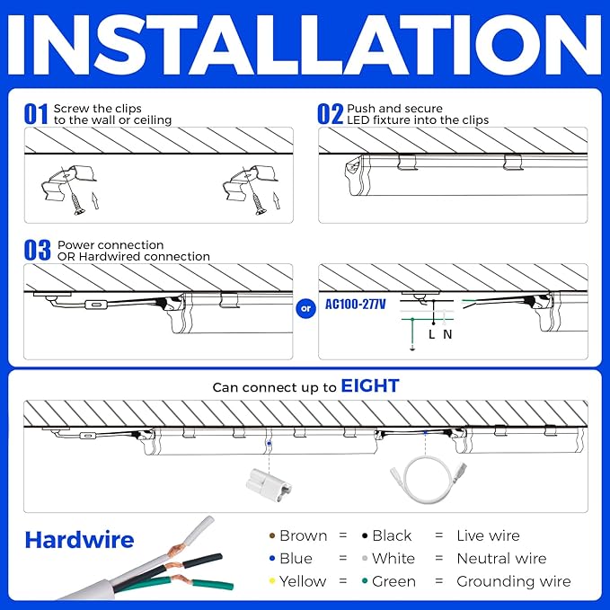 Barrina (6 Pack LED T5 Integrated Single Fixture, 6500K Super Bright White