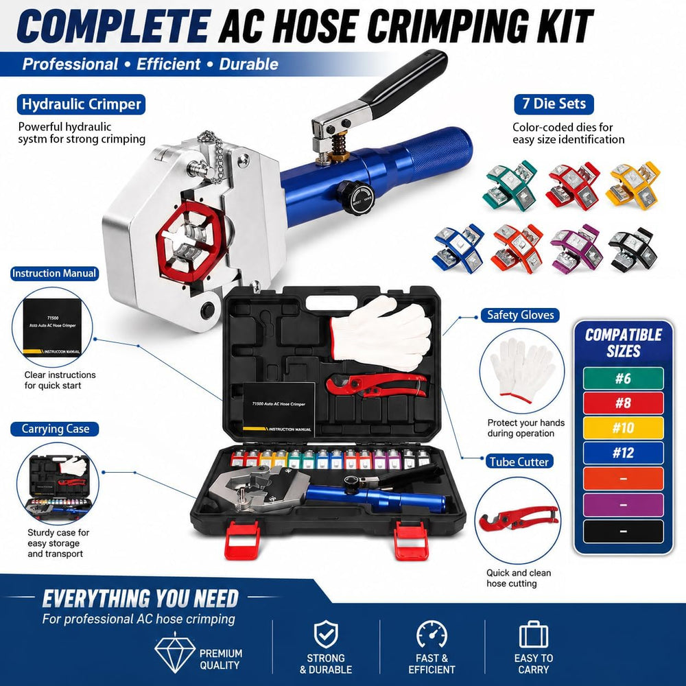 Hydraulic AC Hose Crimper Kit with 7 Snap-On Dies