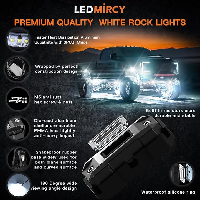 R4 Pure White LED Rock Lights Kit