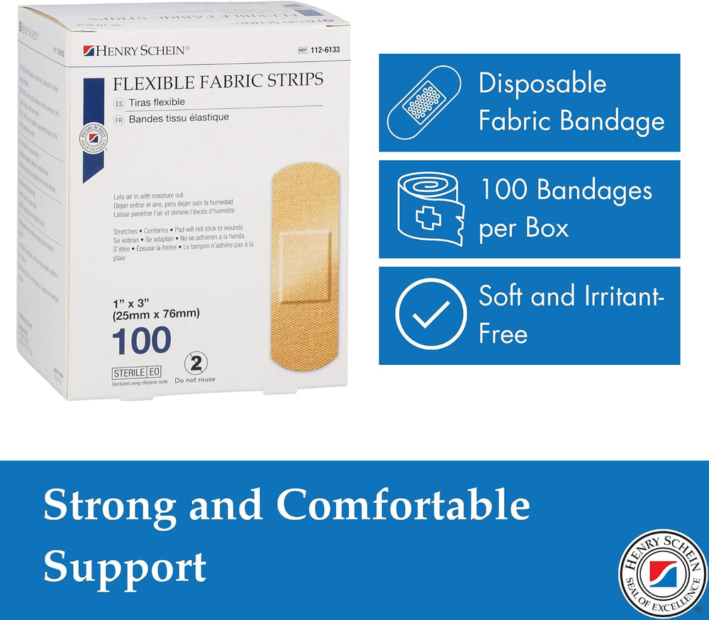Henry Schein Fabric Adhesive Strip Bandages 1" x 3", Sterile, 5400 Ct