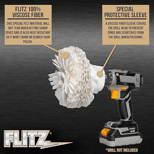 Flitz Buff Ball w/ 1.76oz Metal Polish Paste - 7in Drill Buffer Polisher