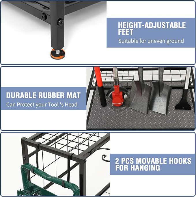 Garden Tool Organizer for Garage, Garden Tool Rack, Yard Tool Holder for Garage