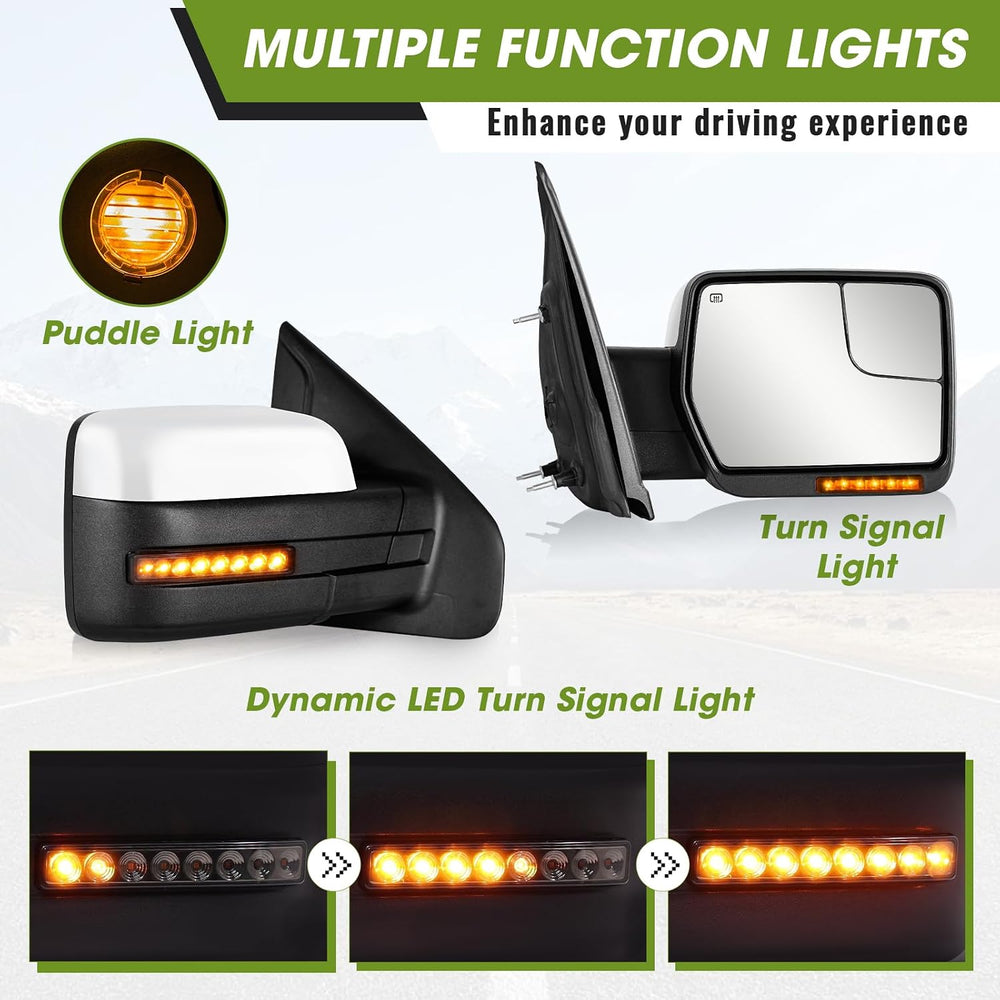 Side Mirrors for 2004-2014 Ford F-150 with Dynamic Turn Signal Puddle Light H...