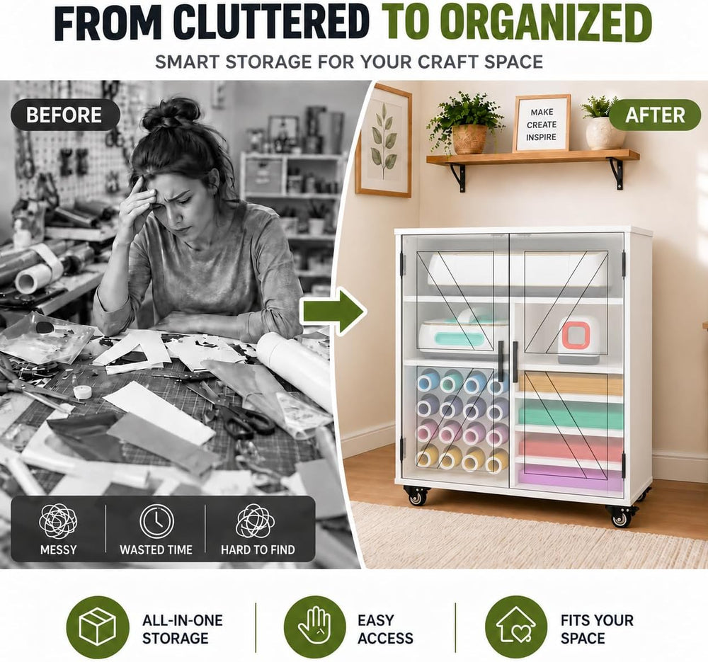 Cutaswish Craft Storage Cabinet for Cutting Machines, Barn Doors and Wheels