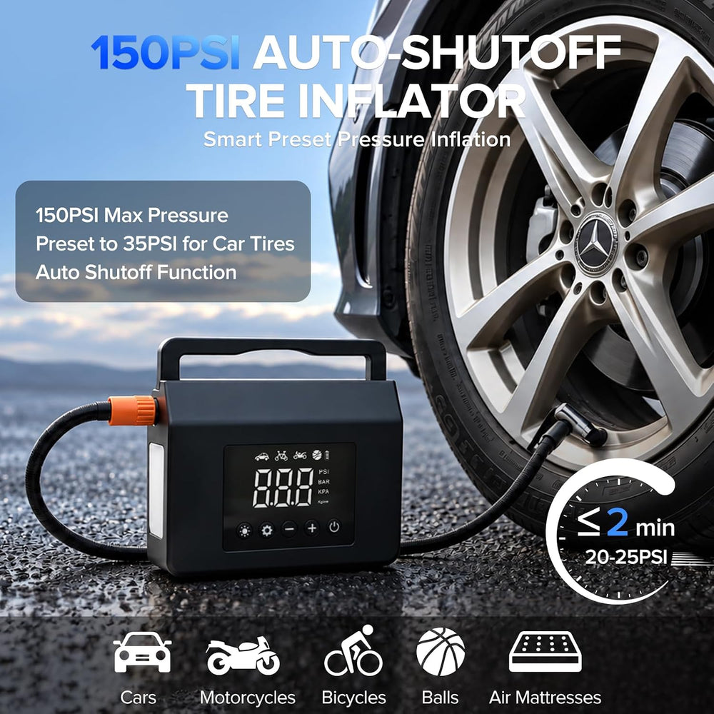9-in-1 4000A Jump Starter with Air Compressor, 150PSI Tire Inflator for Car
