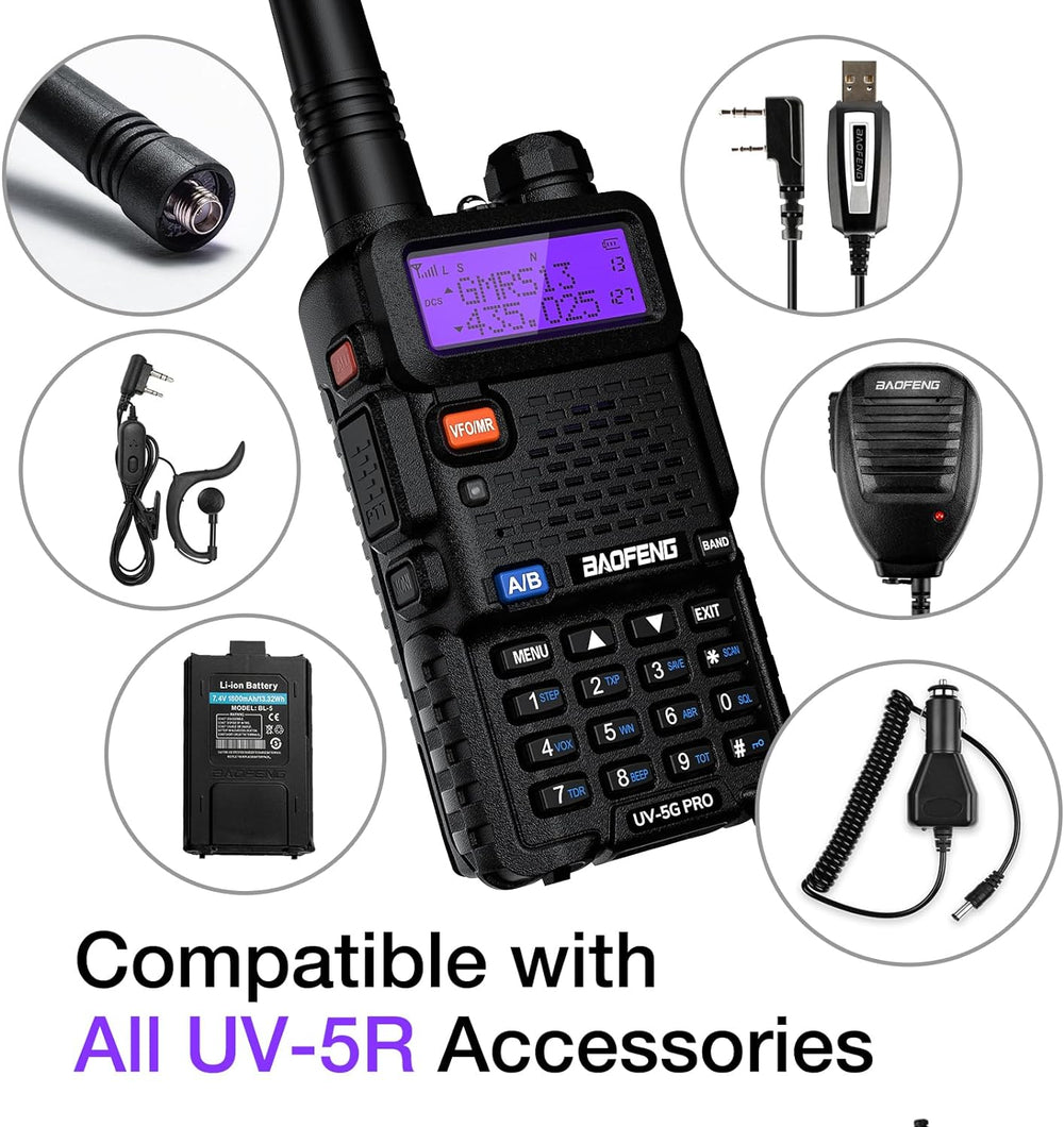 BAOFENG UV-5G PRO GMRS Handheld Radio, Long Range Repeater Capable, 1 Pack